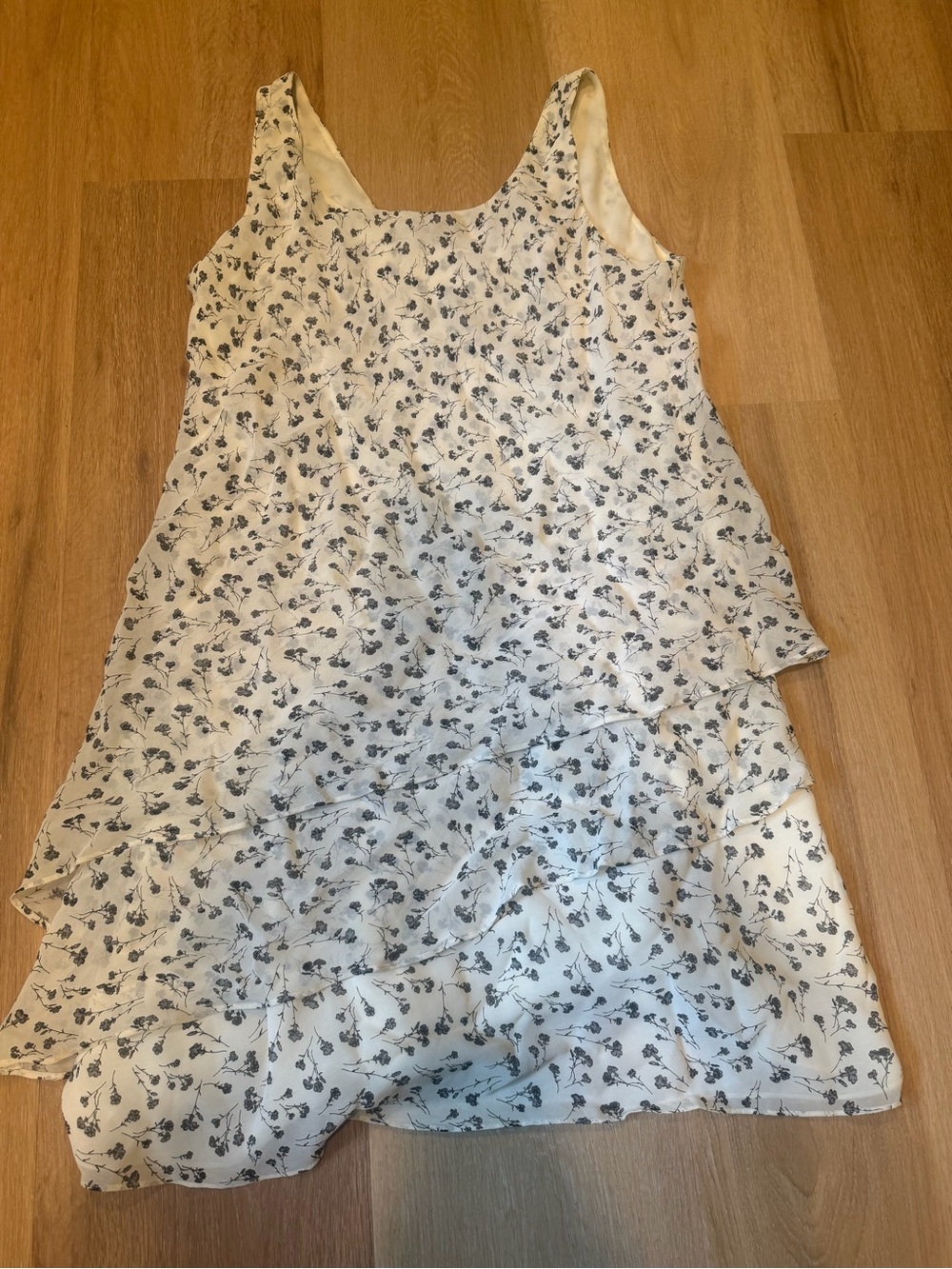 Cream Floral Tiered Midi Dress